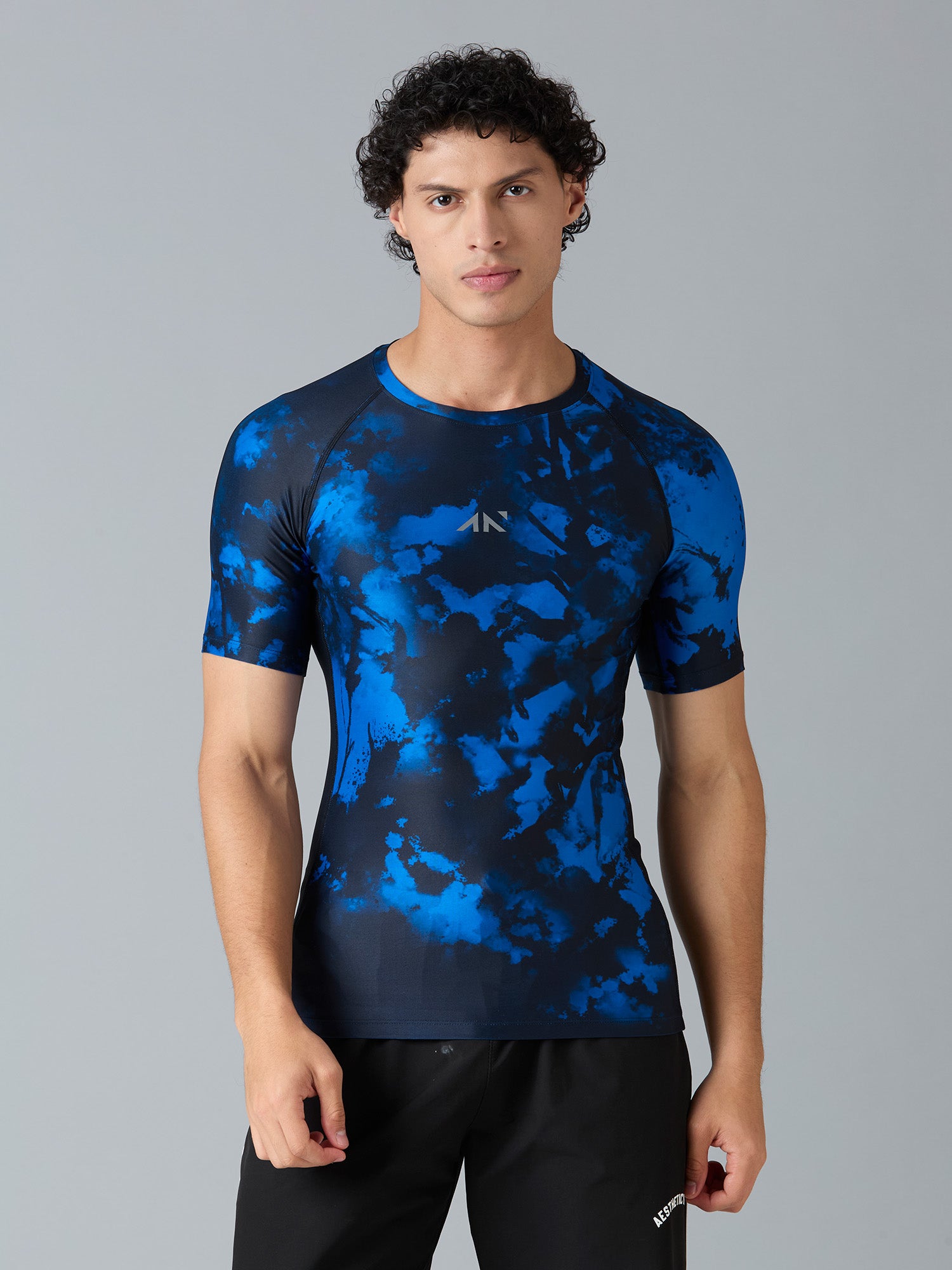 Buy Blue Tiedye Compression Half Sleeve T-Shirt for Men Online In