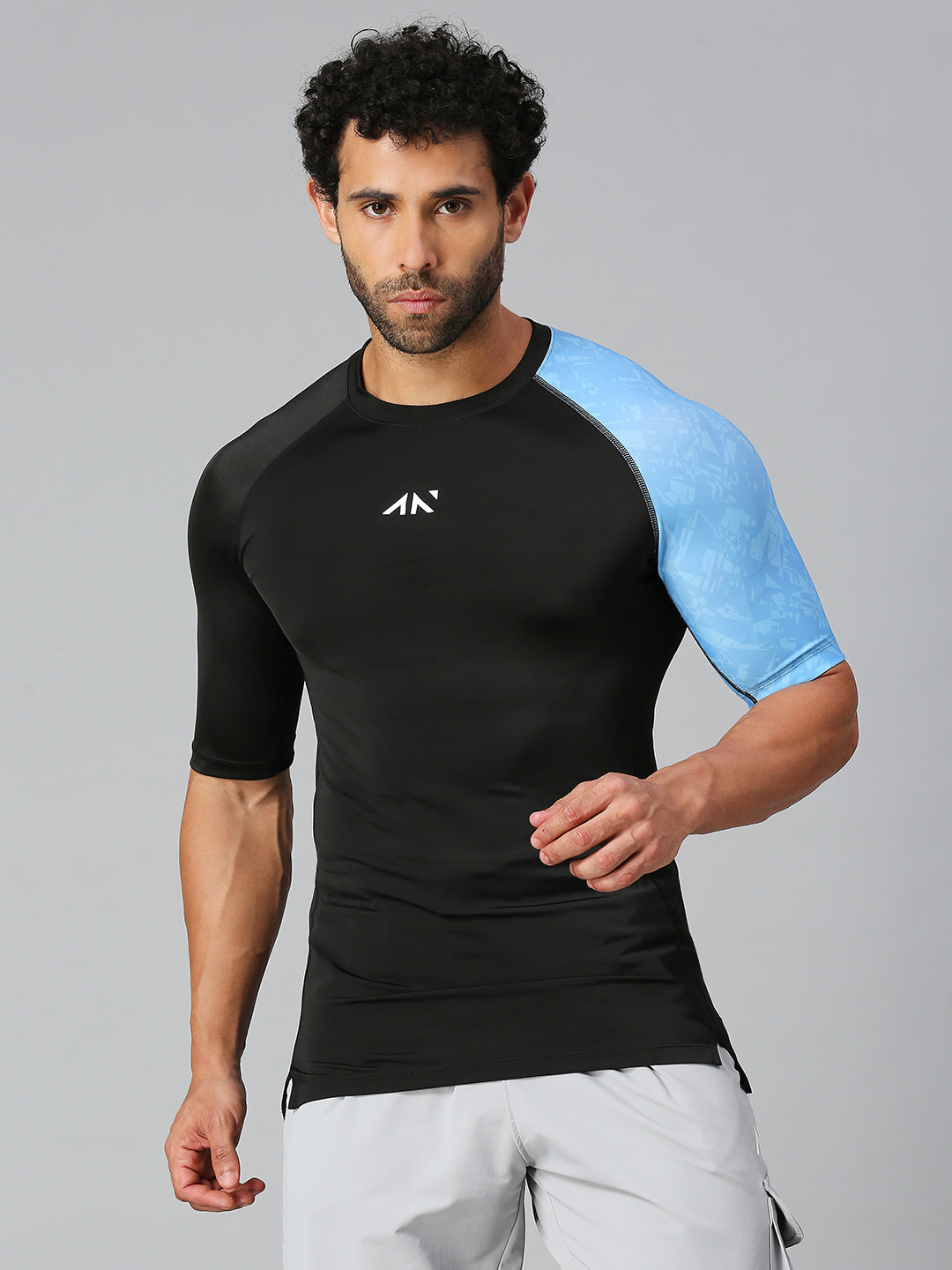 Buy Half Sleeve Compression Black Blue Tee for Men – Athletic Fit