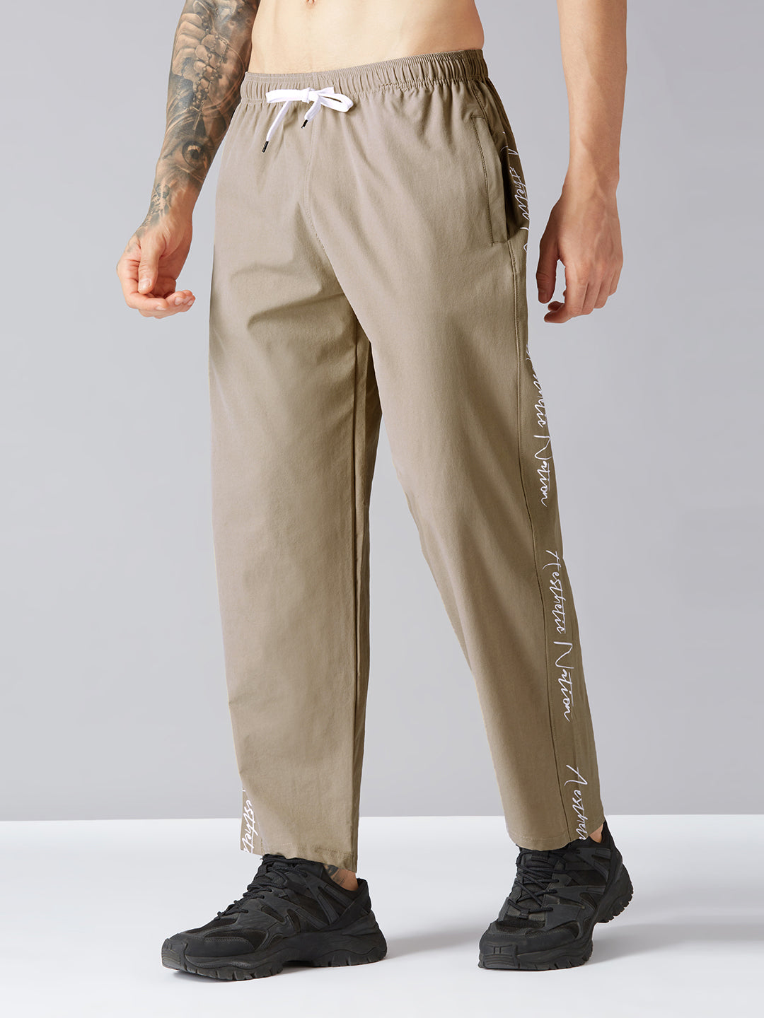 Beige Baggy Track Pants for Men Lightweight Loose Fit Joggers