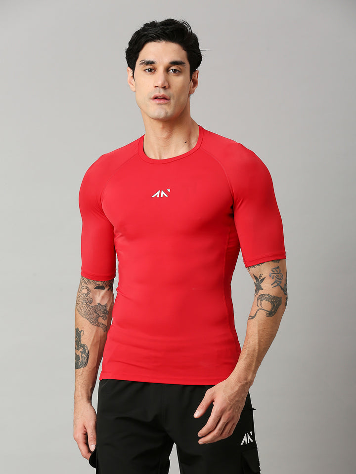 men's red compression t-shirt workout india