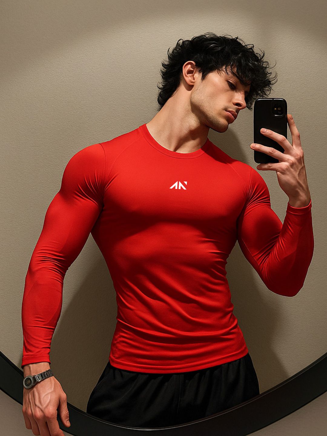 red compression full sleeve tshirt men