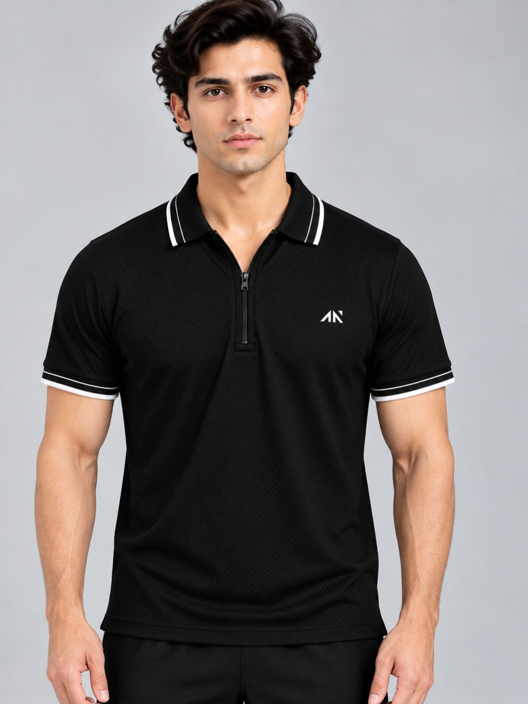 Quickdry Zipup Polo Tshirt Black