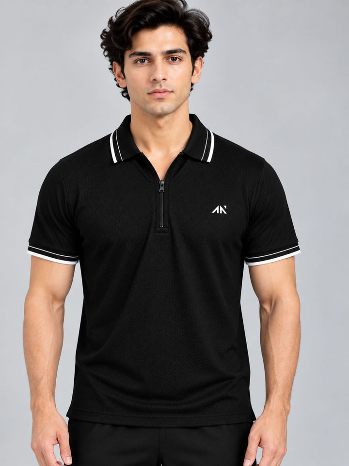 Quickdry Zipup Polo Tshirt Black
