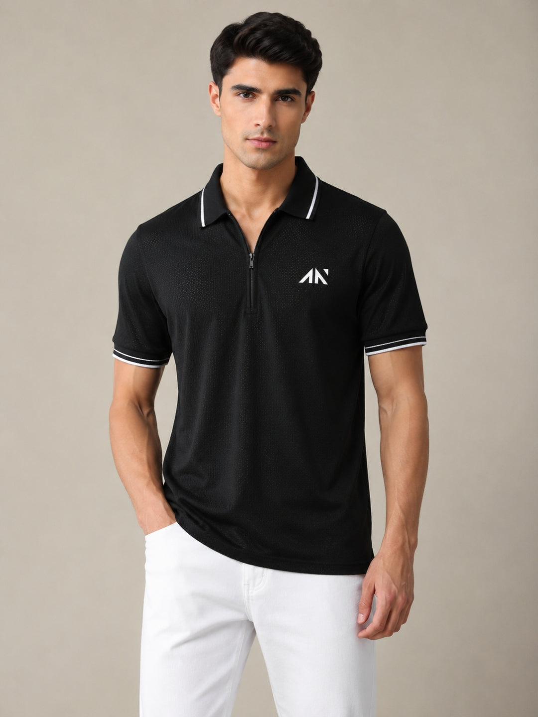 Performance Zipup Polo Tshirt Black