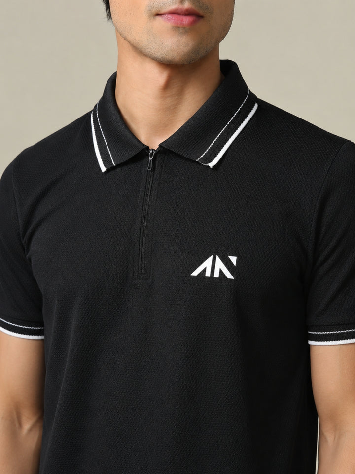 Performance Zipup Polo Tshirt Black