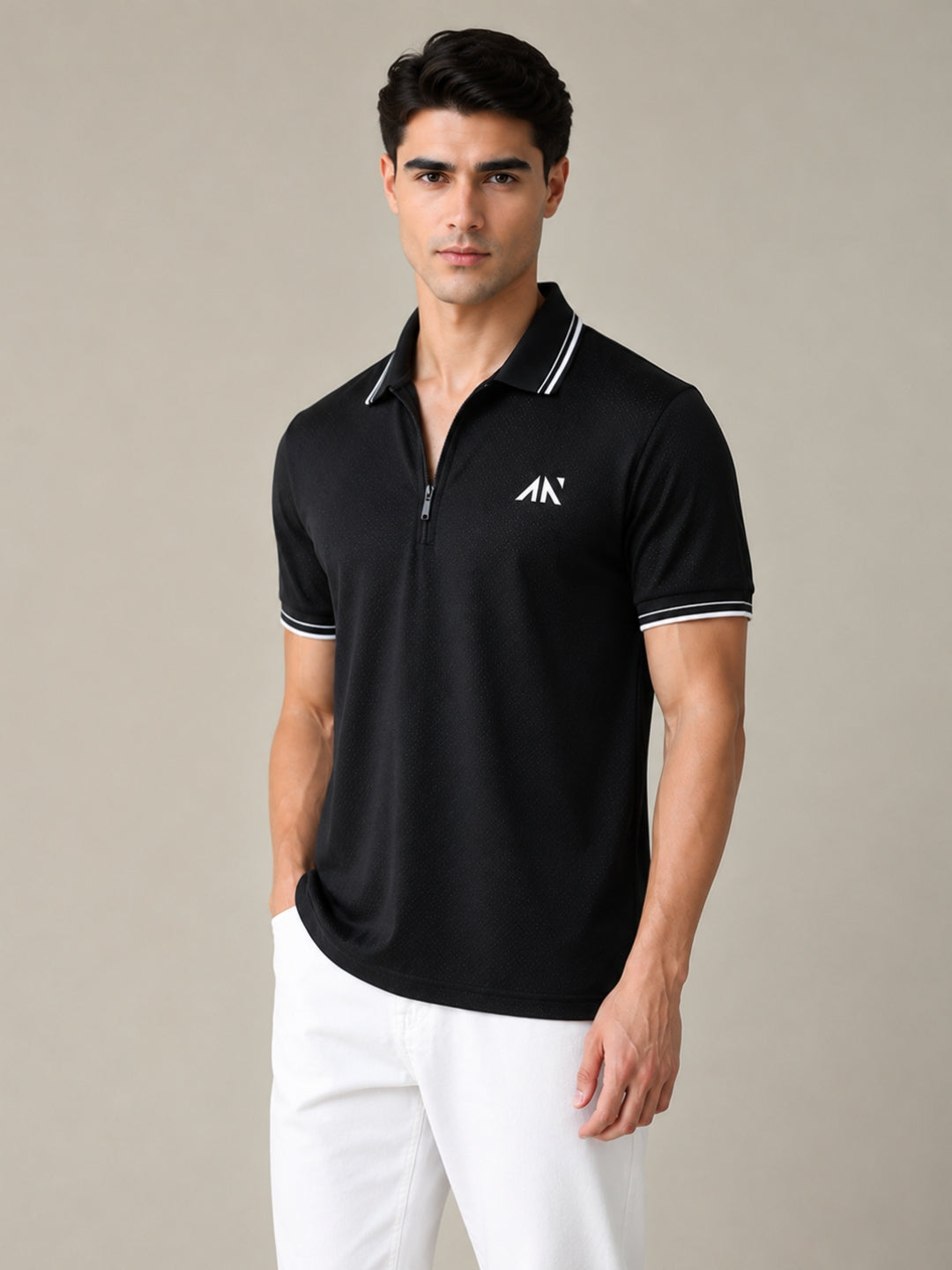 Performance Zipup Polo Tshirt Black