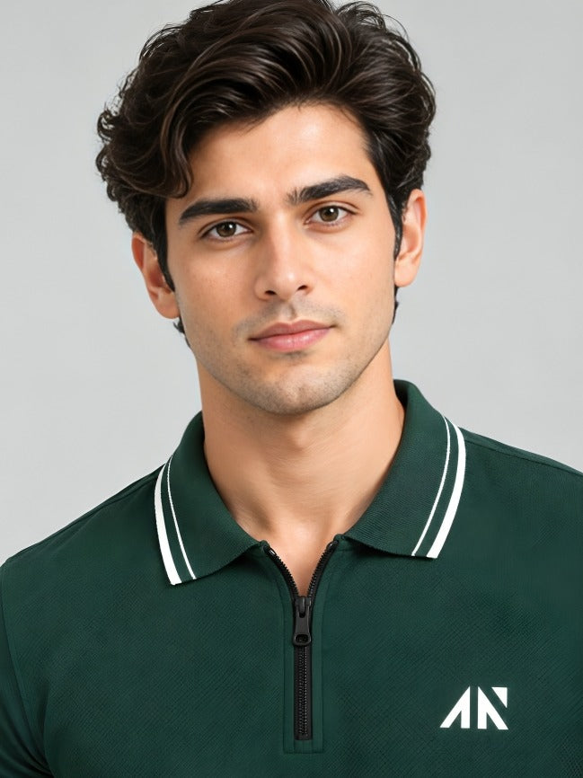 Quickdry Zipup Polo Tshirt Rainforest