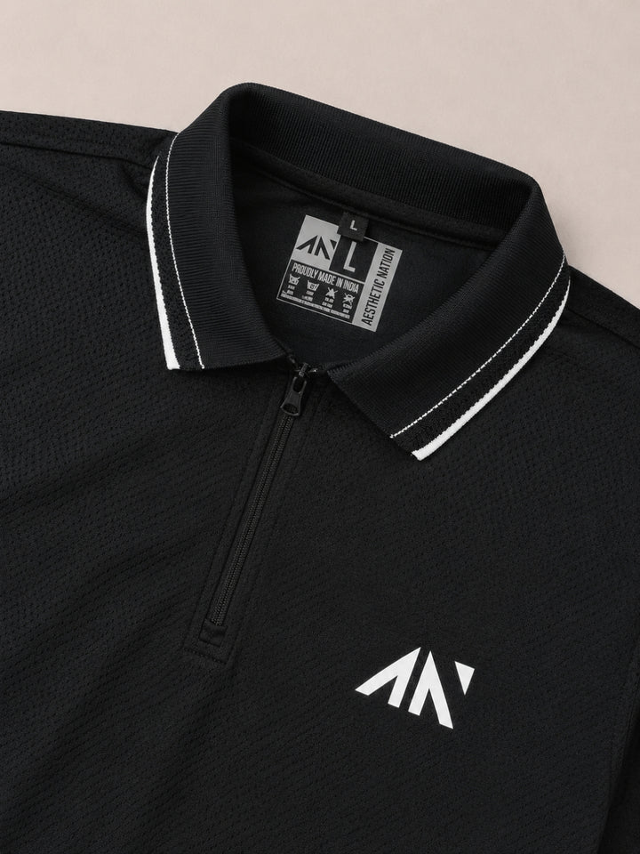 Performance Zipup Polo Tshirt Black