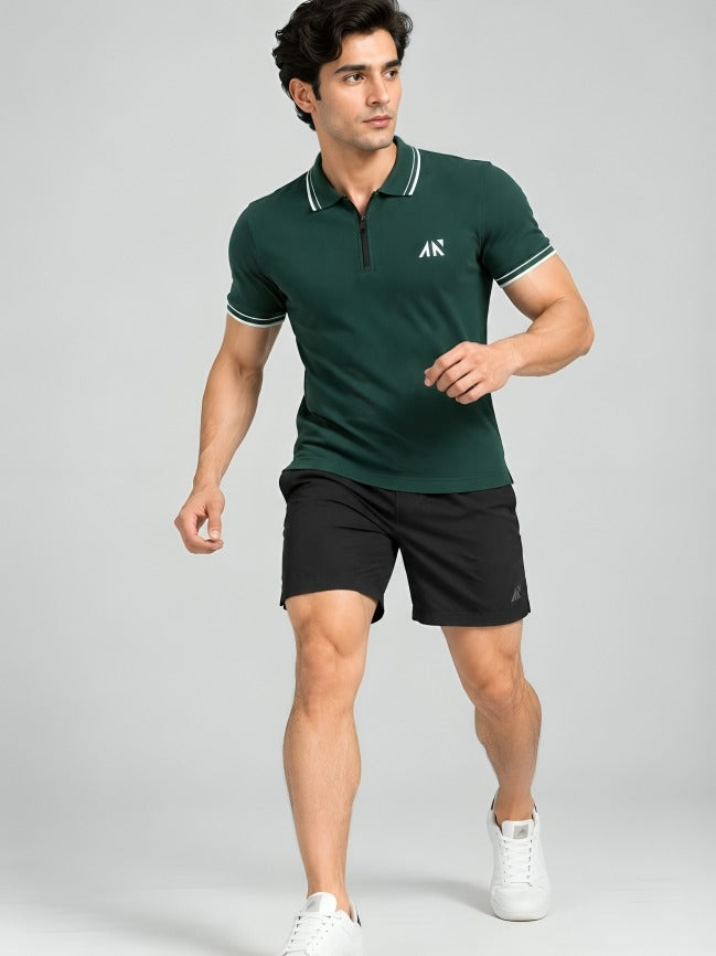 Quickdry Zipup Polo Tshirt Rainforest