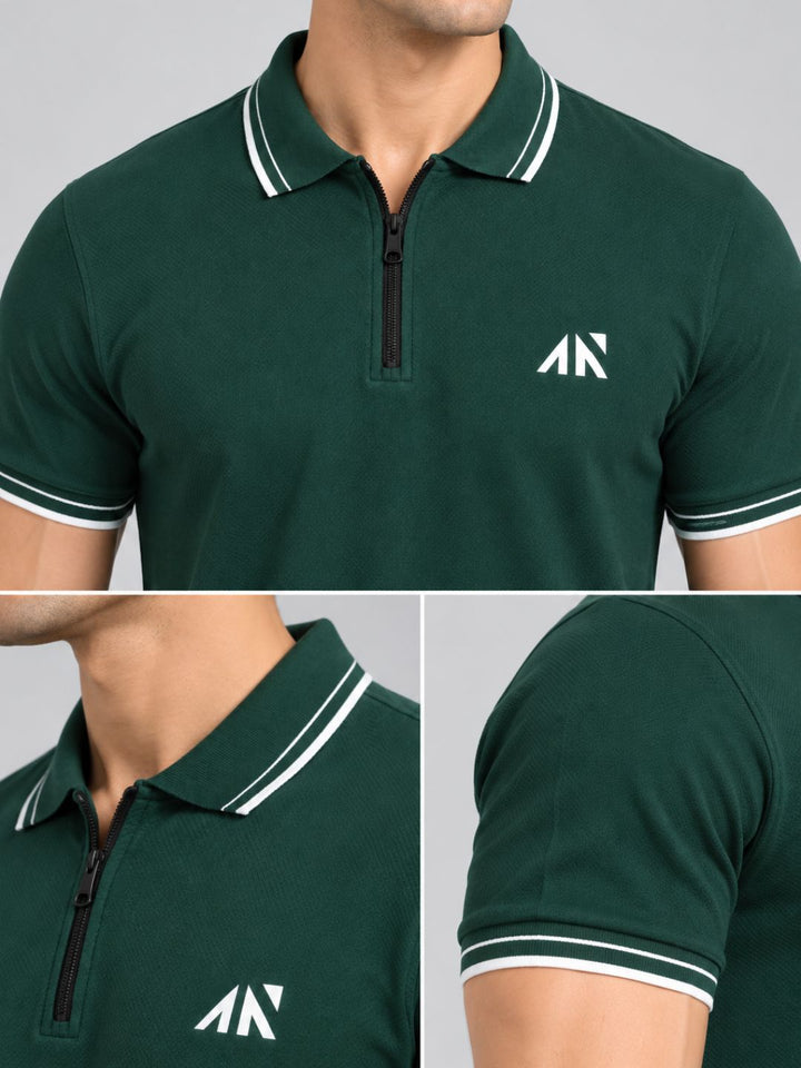 Quickdry Zipup Polo Tshirt Rainforest