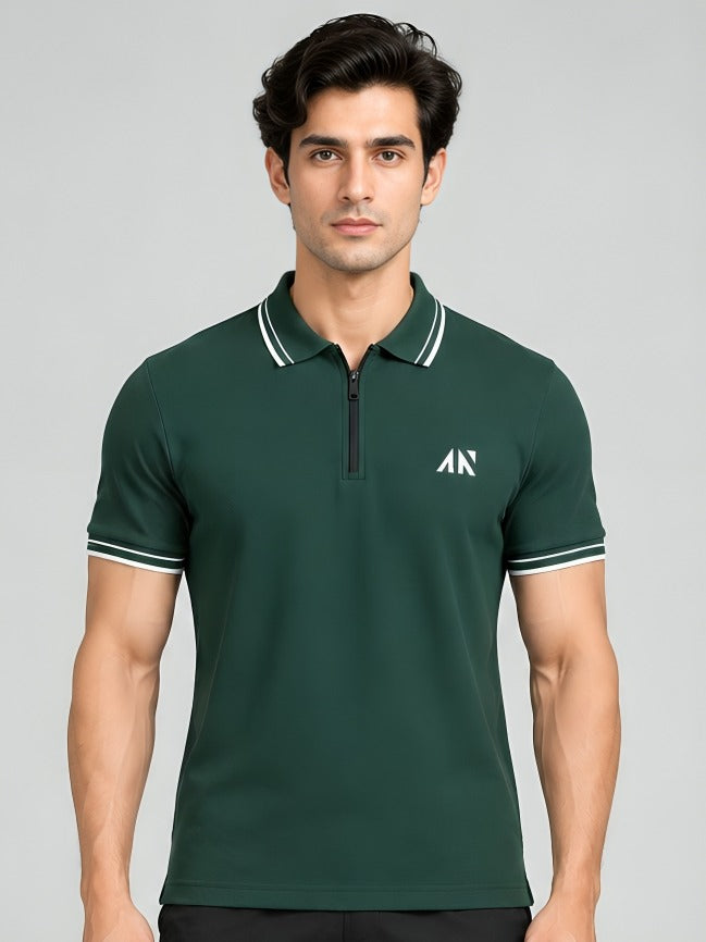 Quickdry Zipup Polo Tshirt Rainforest