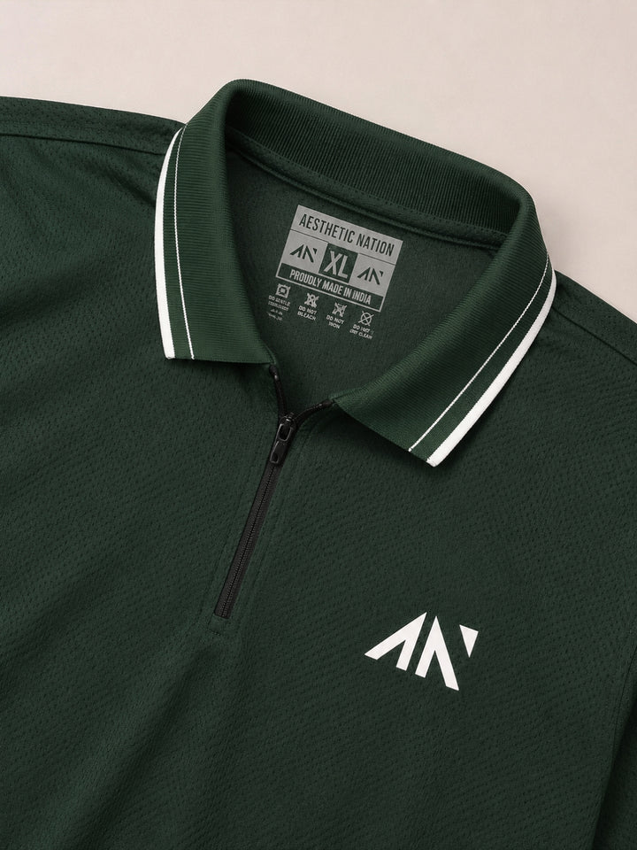 Performance Zipup Polo Tshirt Rainforest