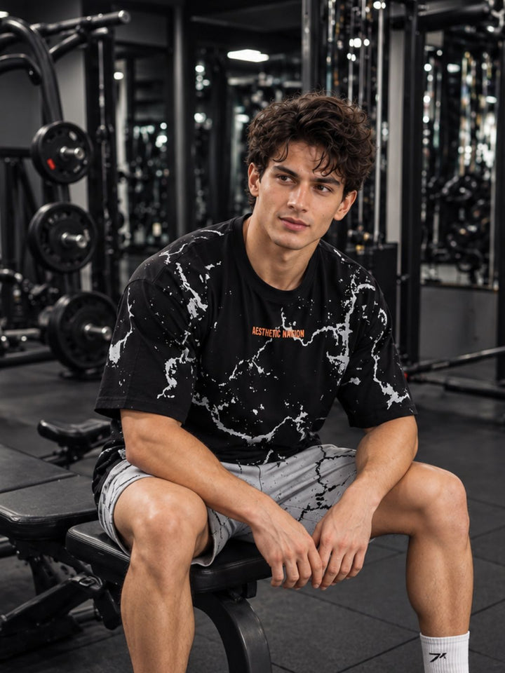 Oversized Marble Tshirt Black