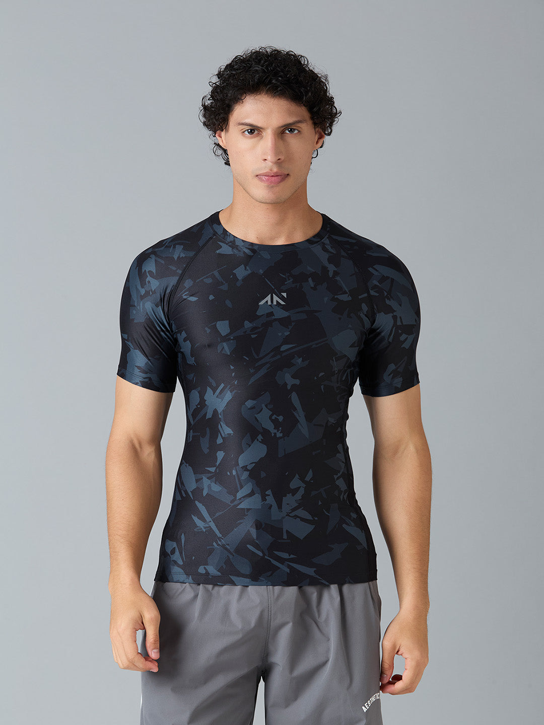 navy compression half sleeve tshirt gym men