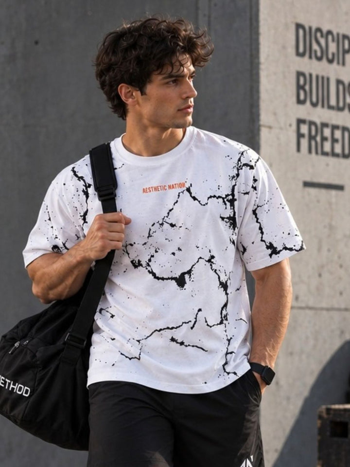 Oversized Marble Tshirt White