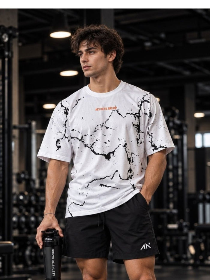 Oversized Marble Tshirt White