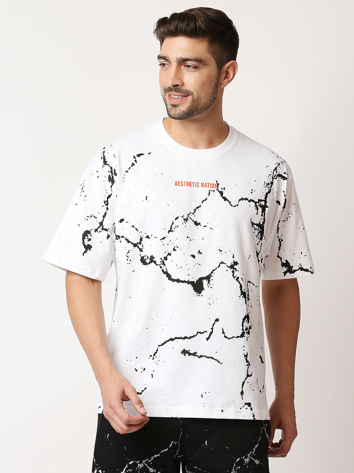 Oversized Marble Tshirt White